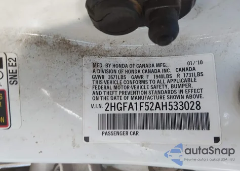 2010 Honda Civic Lx from USA, damaged, VIN 2HGFA1F52AH533028